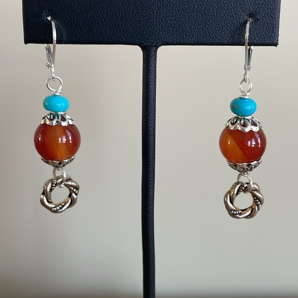 HAND CRAFTED CARNELIAN & TURQUOISE EARRINGS - Picture 5 of 12